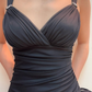 Unique Sheath Spaghetti Strap Black White Chiffon Prom Dress Evening Dress SH2222