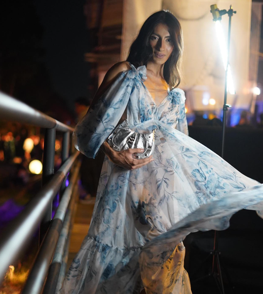 2025 New A Line Off the Shoulder Print Floral Chiffon Prom Dress Evening Dress SH2308