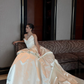 Princess Ball Gown Strapless Ivory Pleated Satin Long Train Wedding Dress SH7722