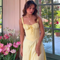 Simple A Line Spaghetti Strap Light Yellow Satin Long Prom Dress Evening Dress SH2391