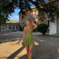 Elegant A Line Halter Neck Green Corset Homecoming Dress with Lace Ruffles SH7469