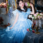 Blue Ball Gown Round Neck Layered Organza Prom Dress 16th Birthday Dress SH4089