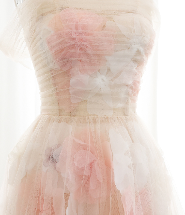 Dreamy A Line Off the Shoulder 3D Flower Tulle Prom Dress Evening Dress SH2379
