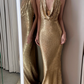 Shiny Gold Sheath Halter Sequin Long Prom Dress Wedding Guest Dress SH7712