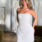Glamorous Sheath Strapless White Pearl Sequin Short Prom Dress Homecoming Dress SH6392