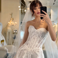 Exquisite White Lace A Line Strapless Long Wedding Dress SH6102