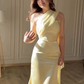 Yellow Mermaid One Shoulder Chiffon Satin Prom Dress Evening Dress SH4694
