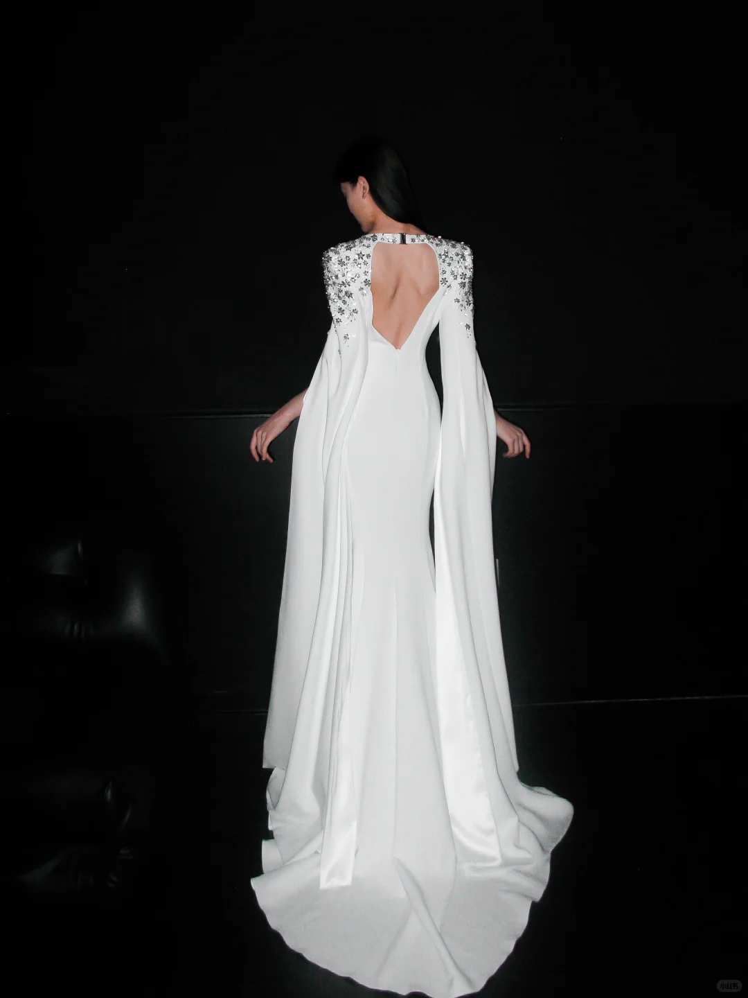Elegant Mermaid Long Sleeve Beaded Satin Wedding Dress SH5866