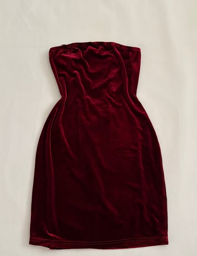 Chic Burgundy Sheath Strapless Velvet Short Prom Dress Homecoming Dress SH9076