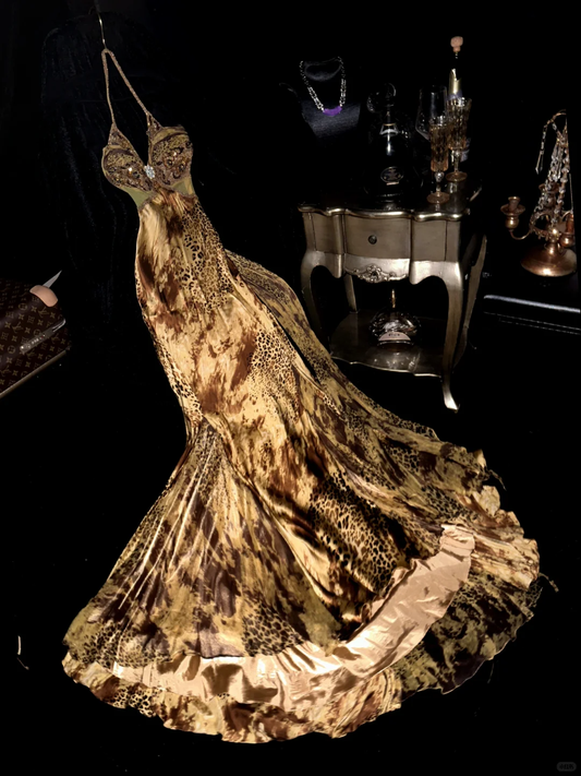 Sexy Leopard Print Satin Chiffon Prom Dress Party Evening Dress SH6000