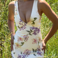 Pretty Sheath V Neck Print Floral Satin Long Prom Dress Date Dress SH5471