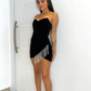 Black Sweetheart Neck Short Homecoming Dress With Tassel  SH682