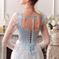 Gentle Baby Blue Satin White Lace Long Sleeve Prom Dress Party Dress Birthday Dress SH3754