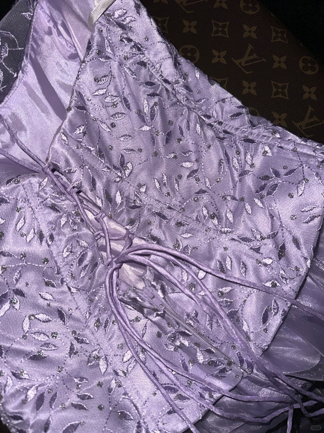 Purple GLamorous Ball Gown Straps Embroidery Organza Prom Dress SH5482
