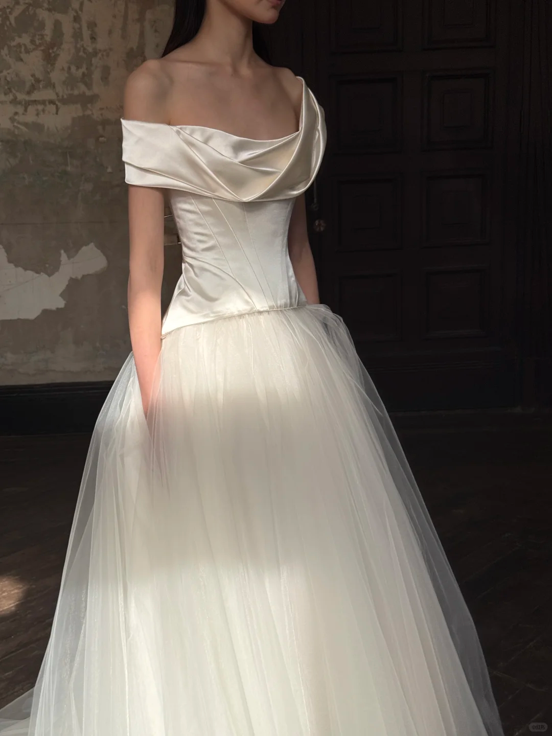 Pretty A Line Off the Shoulder Corset Satin Tulle Long Prom Dress Wedding Dress SH4273