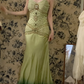 Vintage Green Ombre A Line Spaghetti Straps Beaded Satin Prom Dress 16th Birthday Dress SH4401