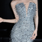 Silver Sequin Mermaid Sweetheart Neck Long Date Dress Evening Dress Prom Dress SH3442