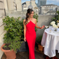 Simple Red Sheath Halter Satin Long Prom Dress Evening Dress SH1747
