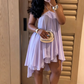 Blue A Line Halter Flowy Chiffon Short Homecoming Dress Outfits SH5742