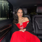 Red A Line Off the Shoulder Rhinestone Bow Satin Prom Dress Evening Dress SH1744