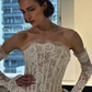 Glamorous Ball Gown Strapless Corset White Lace Long Wedding Dress SH6104