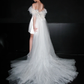 Cute A Line Off the Shoulder White Feather Satin Tulle Short Wedding Dress SH8887