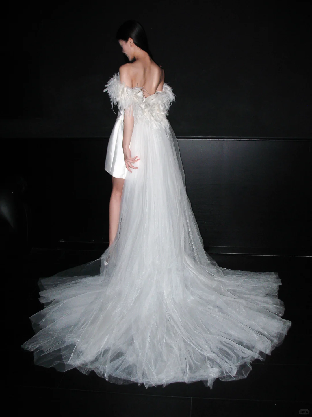 Cute A Line Off the Shoulder White Feather Satin Tulle Short Wedding Dress SH8887