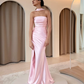 Romantic Mermaid Strapless Satin Slit Prom Dress Party Evening Dress SH5710