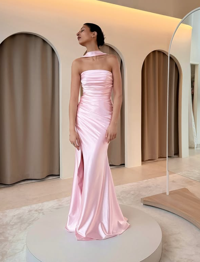 Romantic Mermaid Strapless Satin Slit Prom Dress Party Evening Dress SH5710