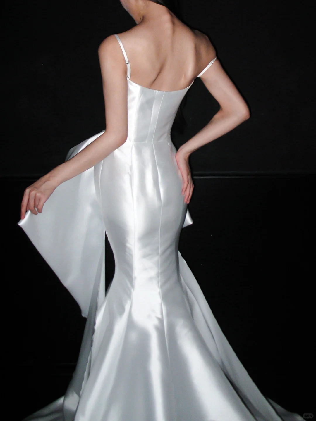Stylish Mermaid Spaghetti Strap White Layered Satin Long Train Wedding Dress SH8900