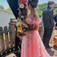 Sky Blue Princess Slit Evening Dress Feathers Straps Tulle Beaded Tiered Long Prom Dress SH1051