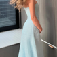 Elegant A Line Strapless Tiered Sky Blue Tulle Prom Dress Evening Dress SH1987