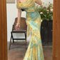Unique Blue-green Ombre Mermaid Print Floral Chiffon Prom Dress Evening Dress SH6768