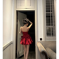 Sexy Red Bow A Line Spaghetti Strap Satin Short Homecoming Dress Outfits SH5827