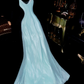 Blue Mermaid V Neck Beaded Chiffon Satin Long Prom Dress Party Dress SH3070