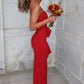 Chamring Red Sheath Straps 3D Floral Satin Evening Dress Prom Dress SH8216