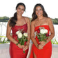 Simple Sheath Strapless Red Long Prom Dress with Split Front SH7797