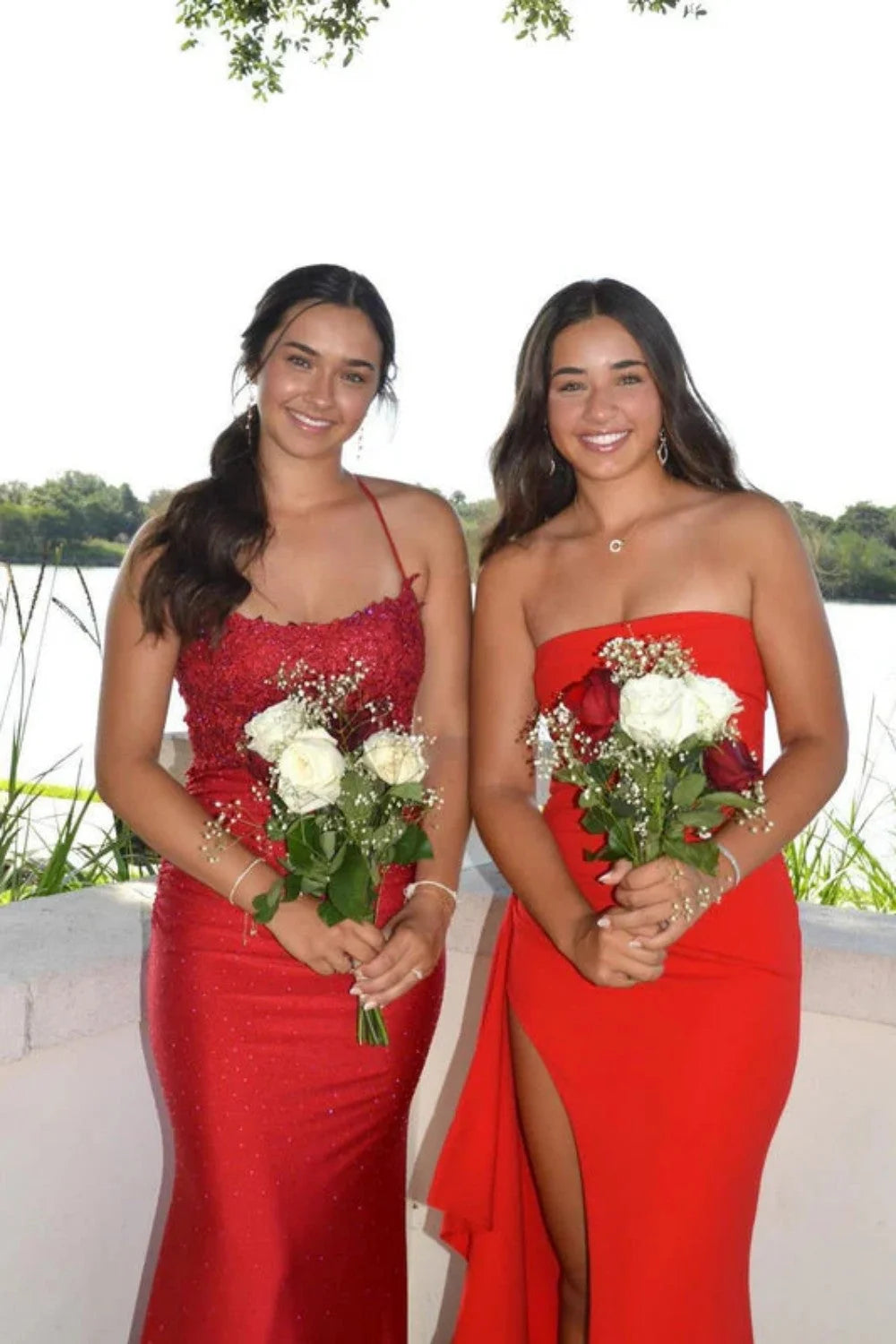 Simple Sheath Strapless Red Long Prom Dress with Split Front SH7797
