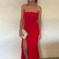 Simple Sheath Strapless Red Long Prom Dress with Split Front SH7797
