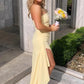 Simple Sheath Strapless Yellow Long Prom Dress with Split Front SH7798