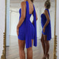 Classic Sheath Sweetheart Royal Blue Short Homecoming Dress with Scarf SH7980