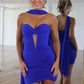 Classic Sheath Sweetheart Royal Blue Short Homecoming Dress with Scarf SH7980