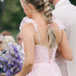 Ruffle Sleeves Pink Tiered Bridesmaid Dresses with Slit SH6299