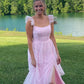 Ruffle Sleeves Pink Tiered Bridesmaid Dresses with Slit SH6299