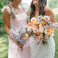Ruffle Sleeves Pink Tiered Bridesmaid Dresses with Slit SH6299