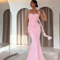 Light Yellow Mermaid Straps Ruffle Chiffon Prom Dress Date Dress SH5547