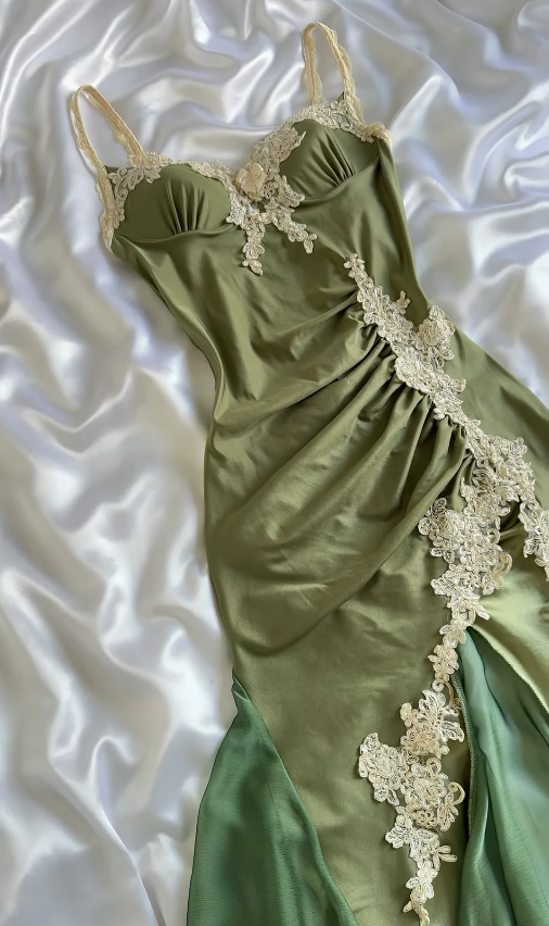 Vintage Sage Green Mermaid Chiffon Satin Tea Length Party Dress Prom Dress SH5470