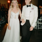 Flowy A Line Spaghetti Strap White Chiffon Wedding Dresses with Slit SH4702