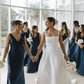Navy Blue Mermaid V Neck Satin Long Bridesmaid Dress Evening Dress with Bow SH3272