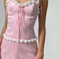 Pink Two Piece A Line Spaghetti Strap Satin Mini Homecoming Dress Birthday Dress SH3696